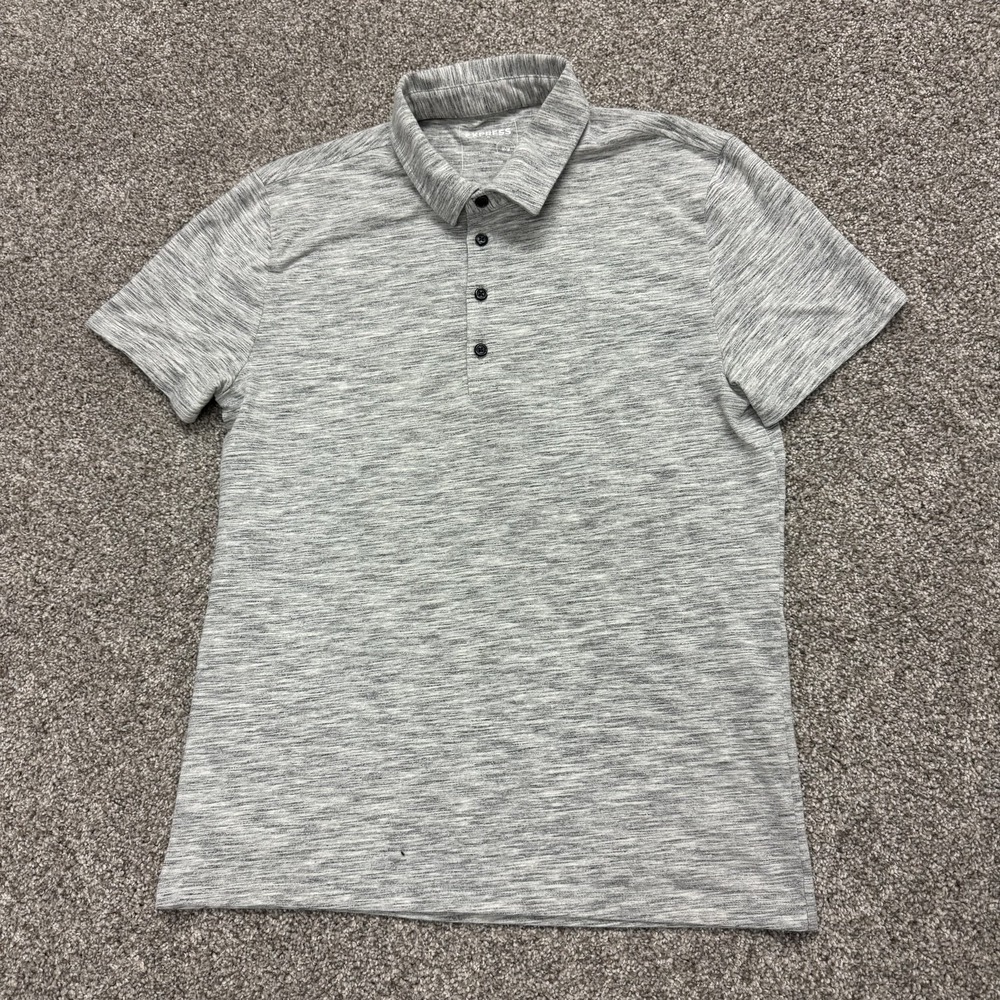 Express Polo Shirt Mens M Gray Solid Stretch Jersey Short Sleeve Tagless Casual